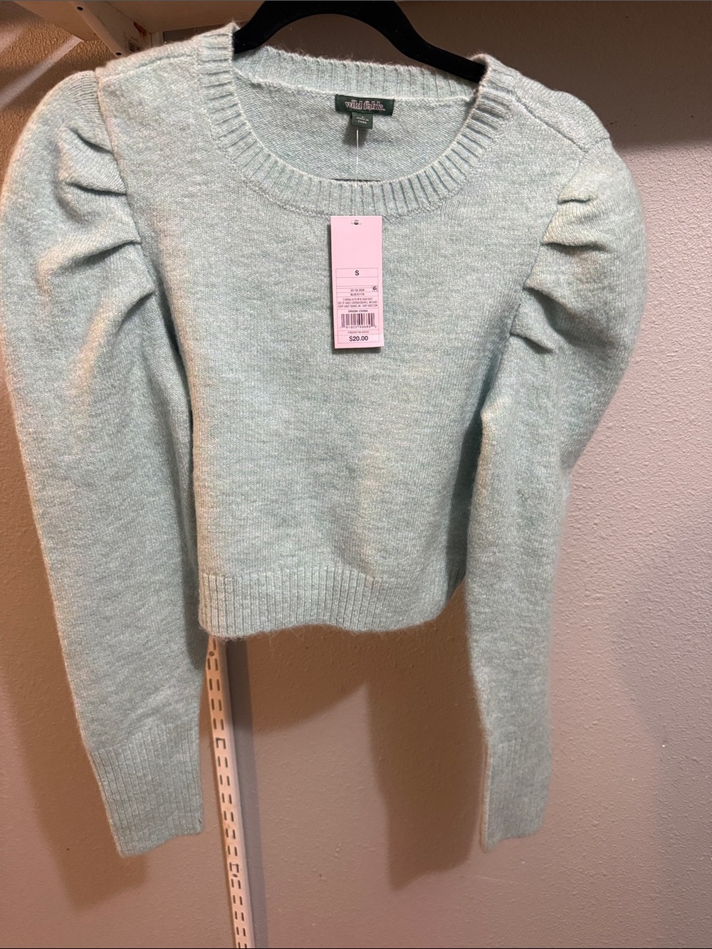 wild fable Light Mint Puff-Sleeve Crewneck Sweater